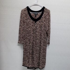 Rene Rofe Leopard Print Sleepwear Dress with Black Trim